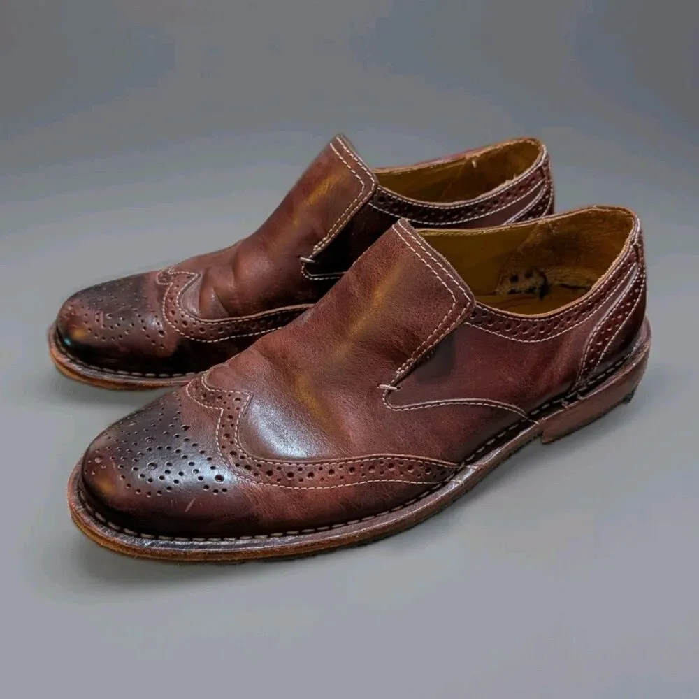Sebago Brattle Slip On Brown Leather Wingtip Brogue Loafers Men's 9.5D B190011